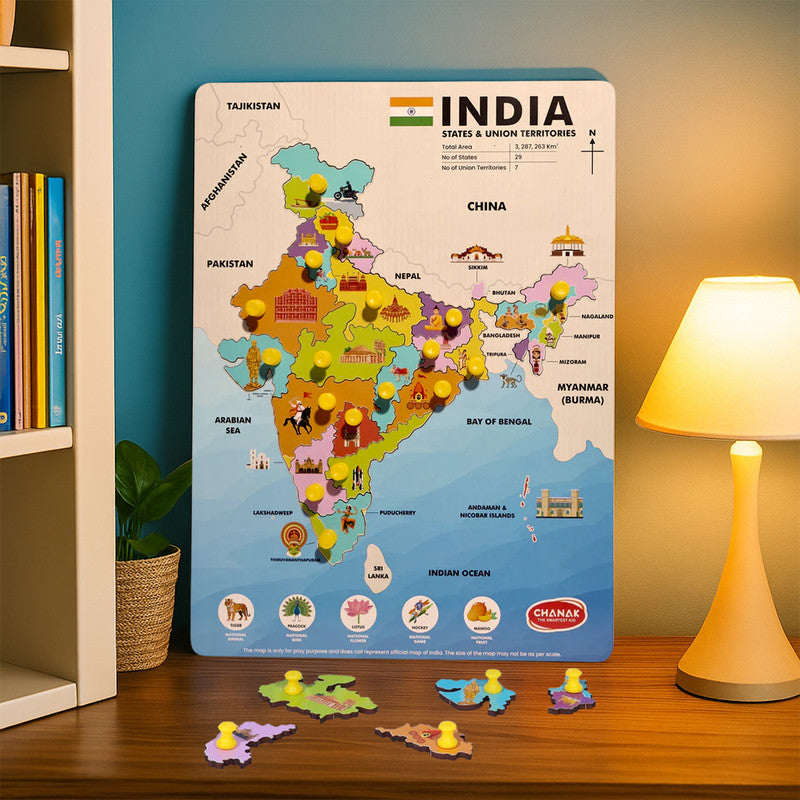 India Map Wooden Puzzle with Pegs