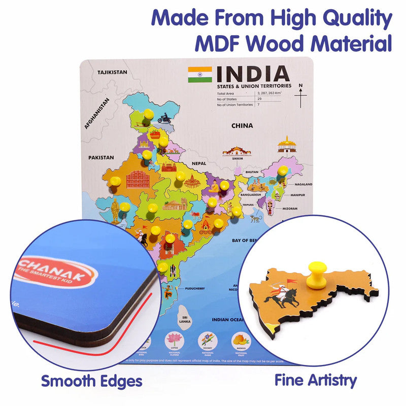 India Map Wooden Puzzle with Pegs