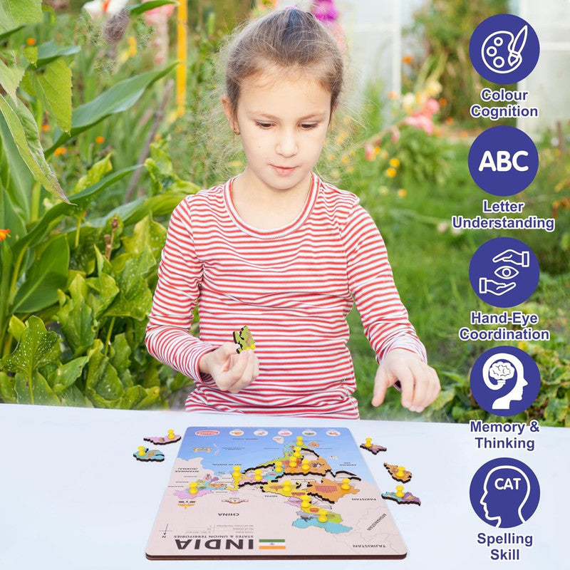 India Map Wooden Puzzle with Pegs