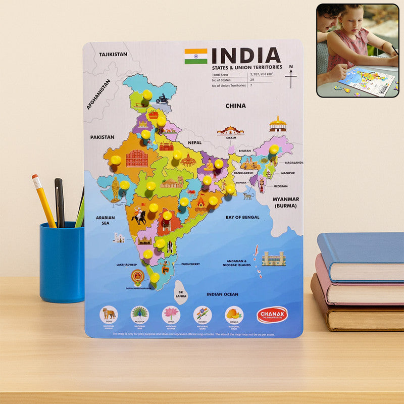 India Map Wooden Puzzle with Pegs