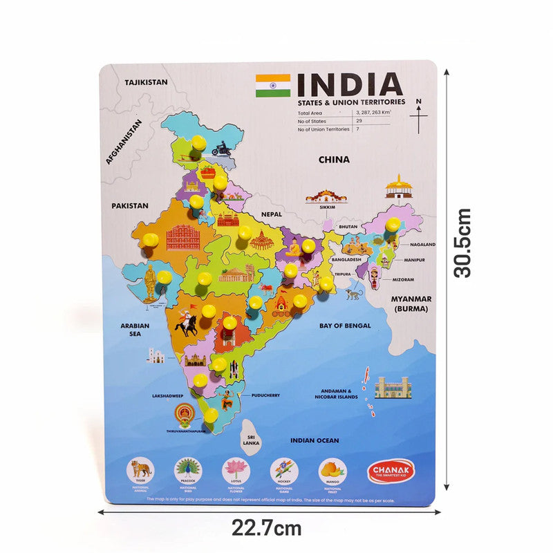 India Map Wooden Puzzle with Pegs