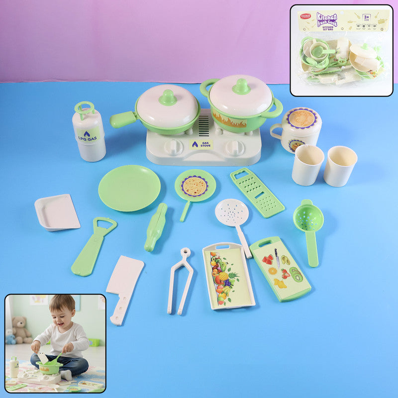 Kids Kitchen Play Set with Cookware & Gas Stove