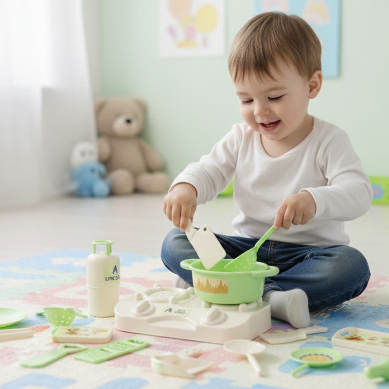 Kids Kitchen Play Set with Cookware & Gas Stove